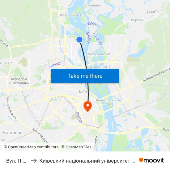 Вул. Північна to Київський національний університет культури і мистецтв map