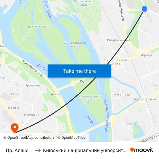 Пр. Алішера Навої to Київський національний університет культури і мистецтв map
