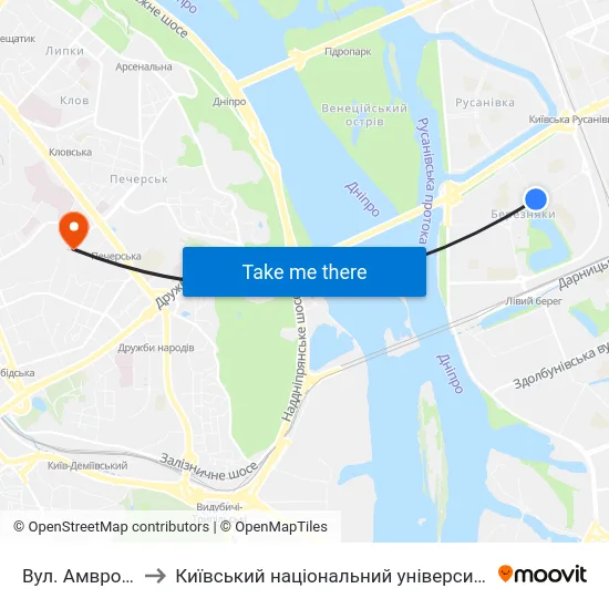 Вул. Амвросія Бучми to Київський національний університет культури і мистецтв map