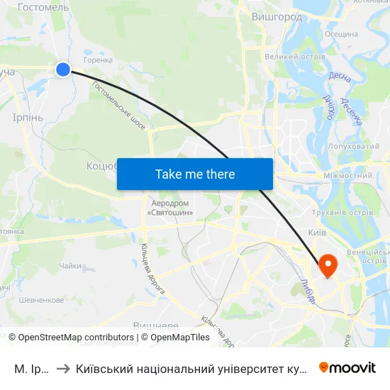 М. Ірпінь to Київський національний університет культури і мистецтв map
