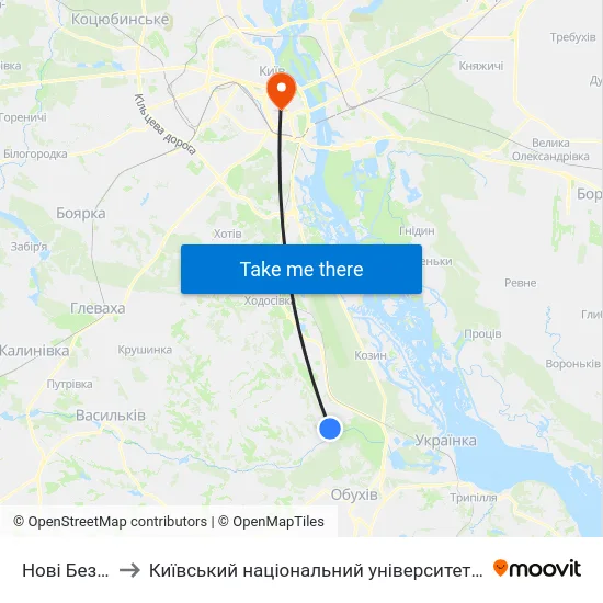 Нові Безрадичі to Київський національний університет культури і мистецтв map