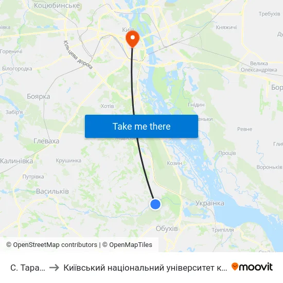 С. Тарасівка to Київський національний університет культури і мистецтв map