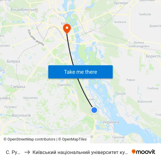 С. Рудики to Київський національний університет культури і мистецтв map