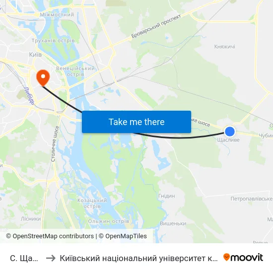 С. Щасливе to Київський національний університет культури і мистецтв map