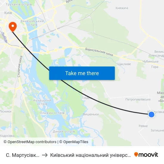 С. Мартусівка (Колонія) to Київський національний університет культури і мистецтв map