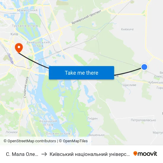 С. Мала Олександрівка to Київський національний університет культури і мистецтв map