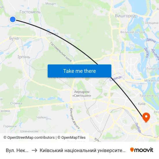 Вул. Некрасова to Київський національний університет культури і мистецтв map