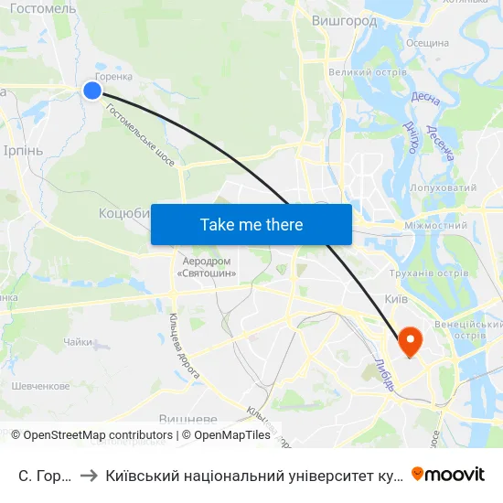 С. Горенка to Київський національний університет культури і мистецтв map