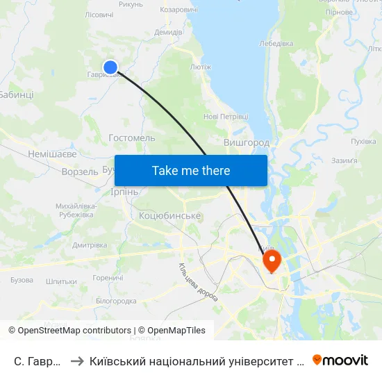 С. Гаврилівка to Київський національний університет культури і мистецтв map