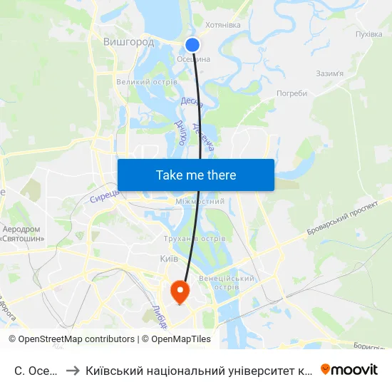 С. Осещина to Київський національний університет культури і мистецтв map