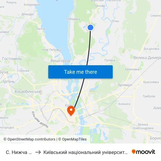 С. Нижча Дубечня to Київський національний університет культури і мистецтв map