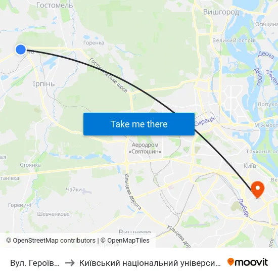 Вул. Героїв Майдану to Київський національний університет культури і мистецтв map