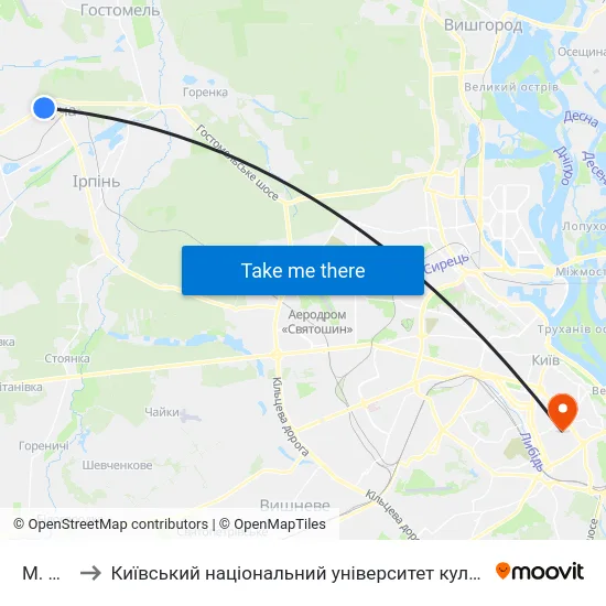 М. Буча to Київський національний університет культури і мистецтв map