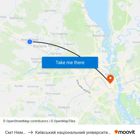 Смт Немішаєве to Київський національний університет культури і мистецтв map