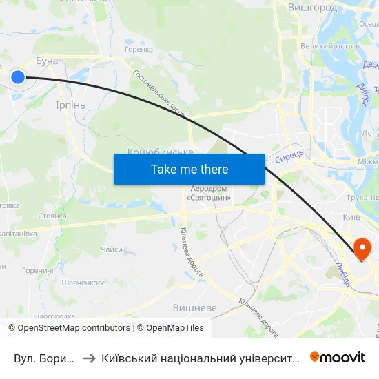 Вул. Бориса Гмирі to Київський національний університет культури і мистецтв map