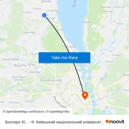 Зоопарк XII Місяців to Київський національний університет культури і мистецтв map