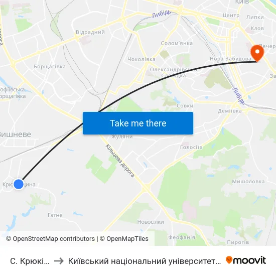 С. Крюківщина to Київський національний університет культури і мистецтв map