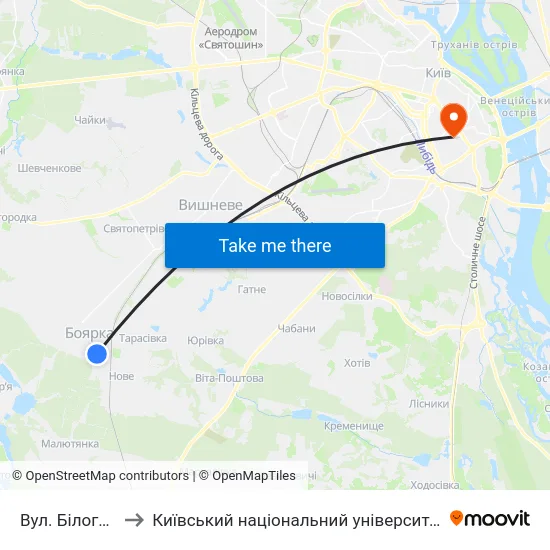 Вул. Білогородська to Київський національний університет культури і мистецтв map