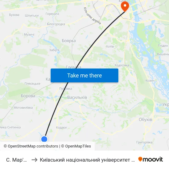 С. Мар'Янівка to Київський національний університет культури і мистецтв map