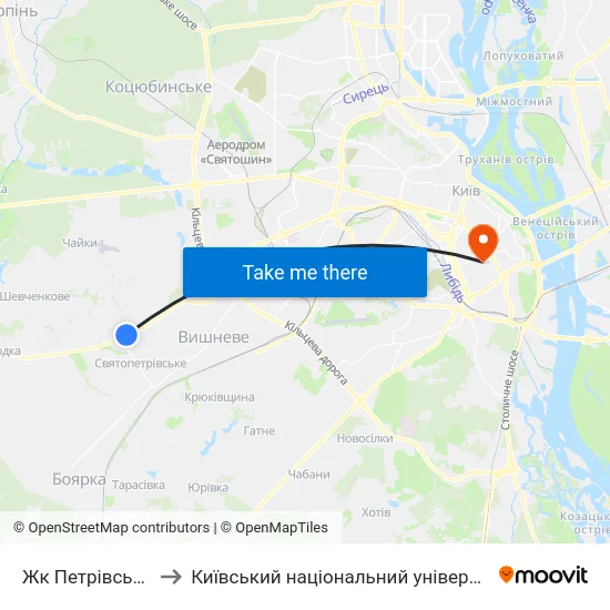 Жк Петрівський Квартал to Київський національний університет культури і мистецтв map