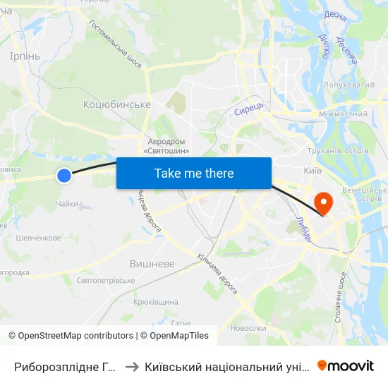 Риборозплідне Господарство Нивка to Київський національний університет культури і мистецтв map