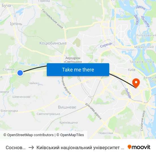 Сосновий Бір to Київський національний університет культури і мистецтв map