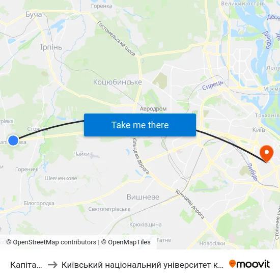 Капітанівка to Київський національний університет культури і мистецтв map