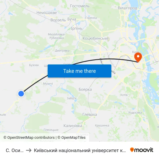 С. Осикове to Київський національний університет культури і мистецтв map