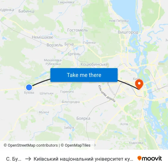 С. Бузова to Київський національний університет культури і мистецтв map