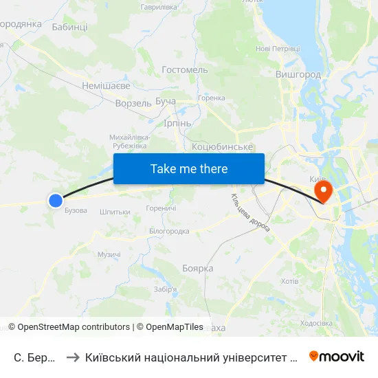 С. Березівка to Київський національний університет культури і мистецтв map