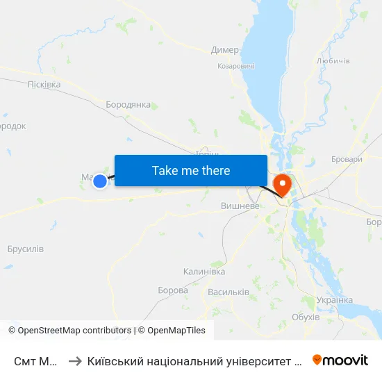 Смт Макарів to Київський національний університет культури і мистецтв map