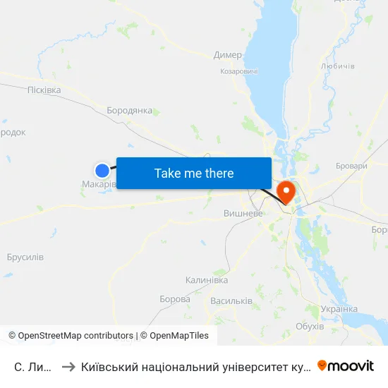 С. Липівка to Київський національний університет культури і мистецтв map