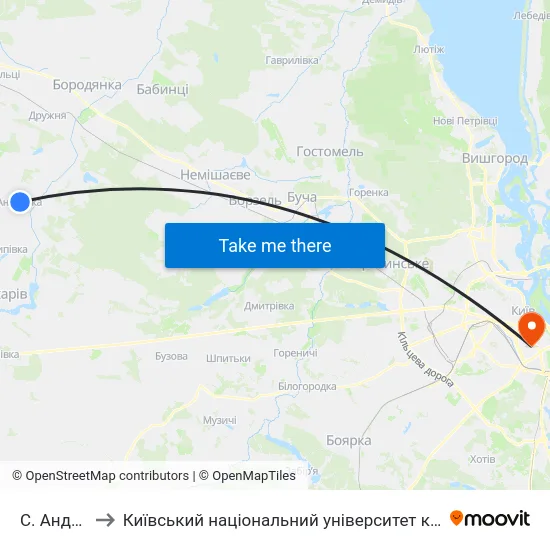 С. Андріївка to Київський національний університет культури і мистецтв map