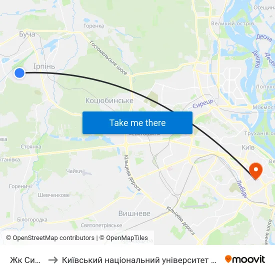 Жк Синергія to Київський національний університет культури і мистецтв map