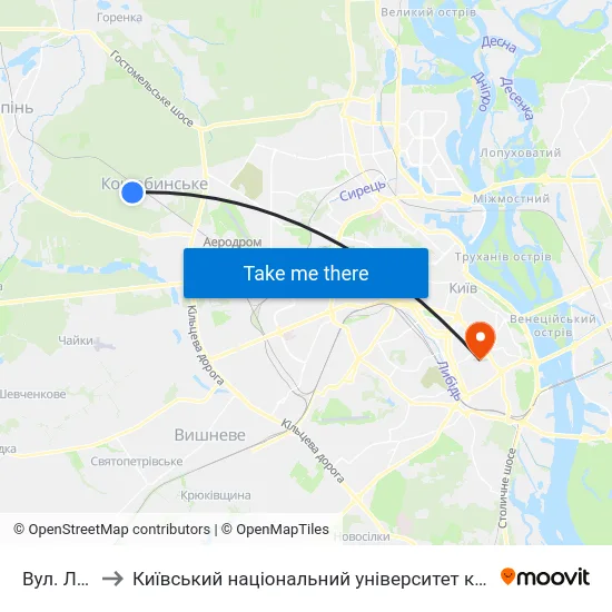 Вул. Лісова to Київський національний університет культури і мистецтв map