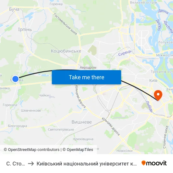 С. Стоянка to Київський національний університет культури і мистецтв map
