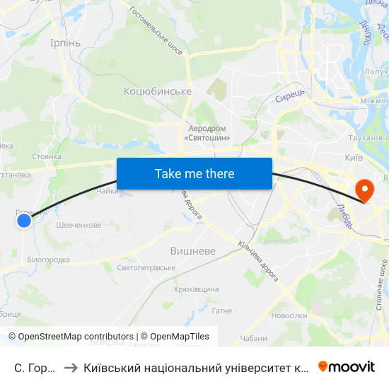 С. Гореничі to Київський національний університет культури і мистецтв map