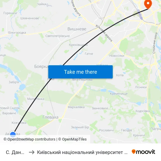 С. Данилівка to Київський національний університет культури і мистецтв map