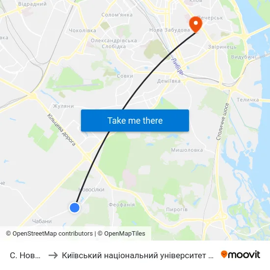С. Новосілки to Київський національний університет культури і мистецтв map