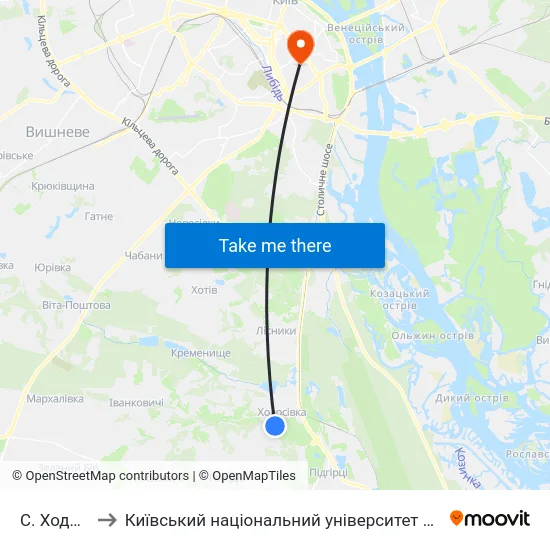 С. Ходосівка to Київський національний університет культури і мистецтв map