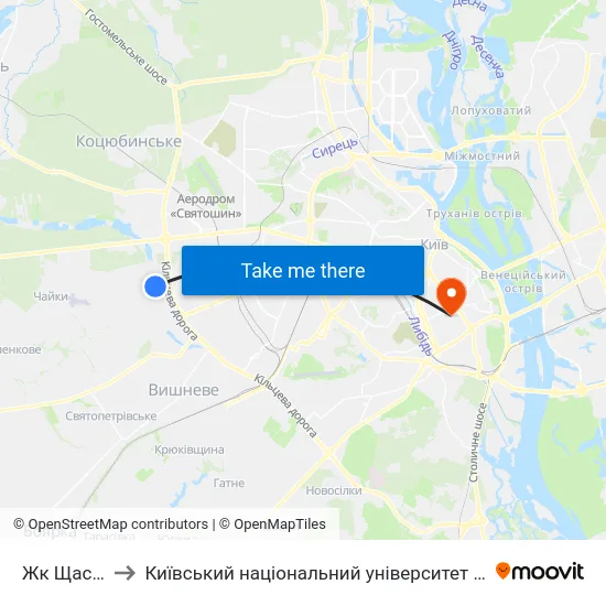 Жк Щасливий to Київський національний університет культури і мистецтв map