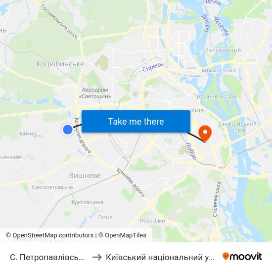 С. Петропавлівська Борщагівка (Центр) to Київський національний університет культури і мистецтв map