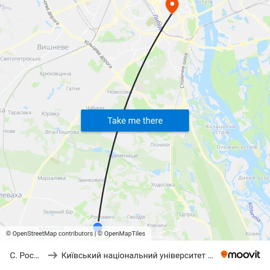 С. Рославичі to Київський національний університет культури і мистецтв map