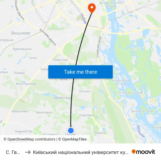 С. Гвоздів to Київський національний університет культури і мистецтв map