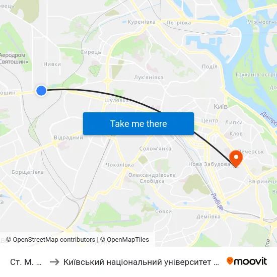 Ст. М. Нивки to Київський національний університет культури і мистецтв map