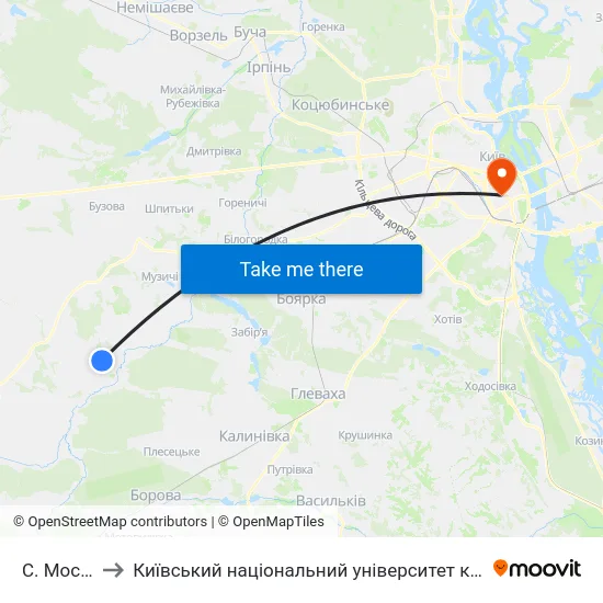 С. Мостище to Київський національний університет культури і мистецтв map