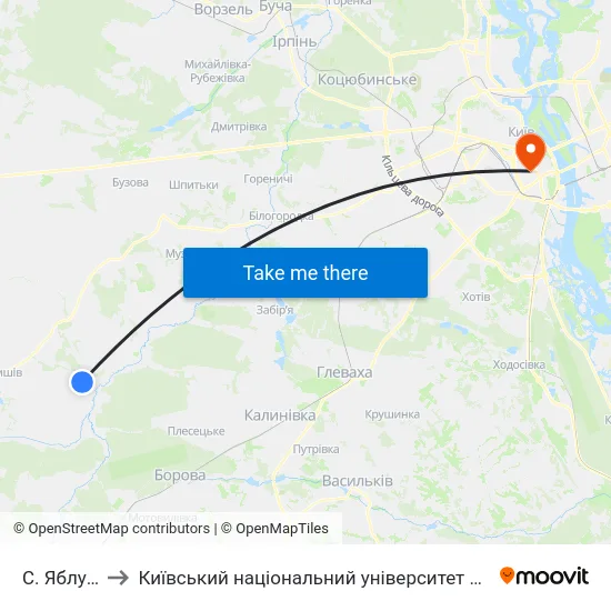 С. Яблунівка to Київський національний університет культури і мистецтв map