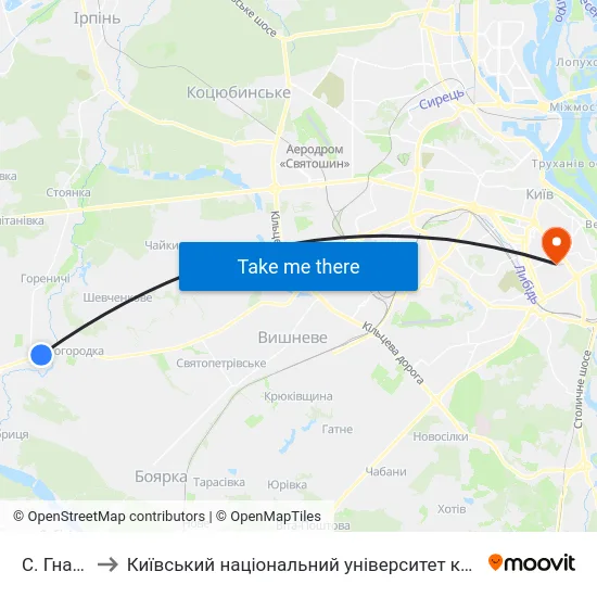 С. Гнатівка to Київський національний університет культури і мистецтв map
