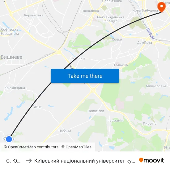 С. Юрівка to Київський національний університет культури і мистецтв map