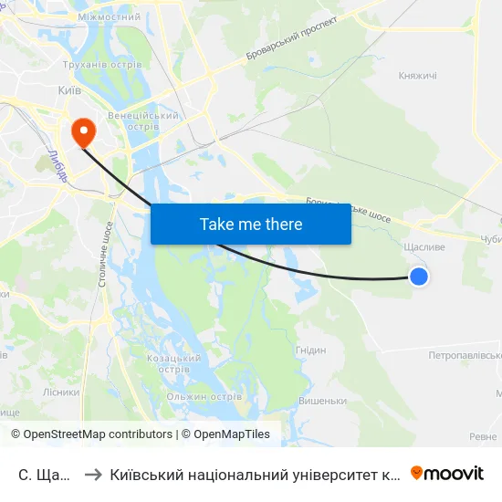 С. Щасливе to Київський національний університет культури і мистецтв map